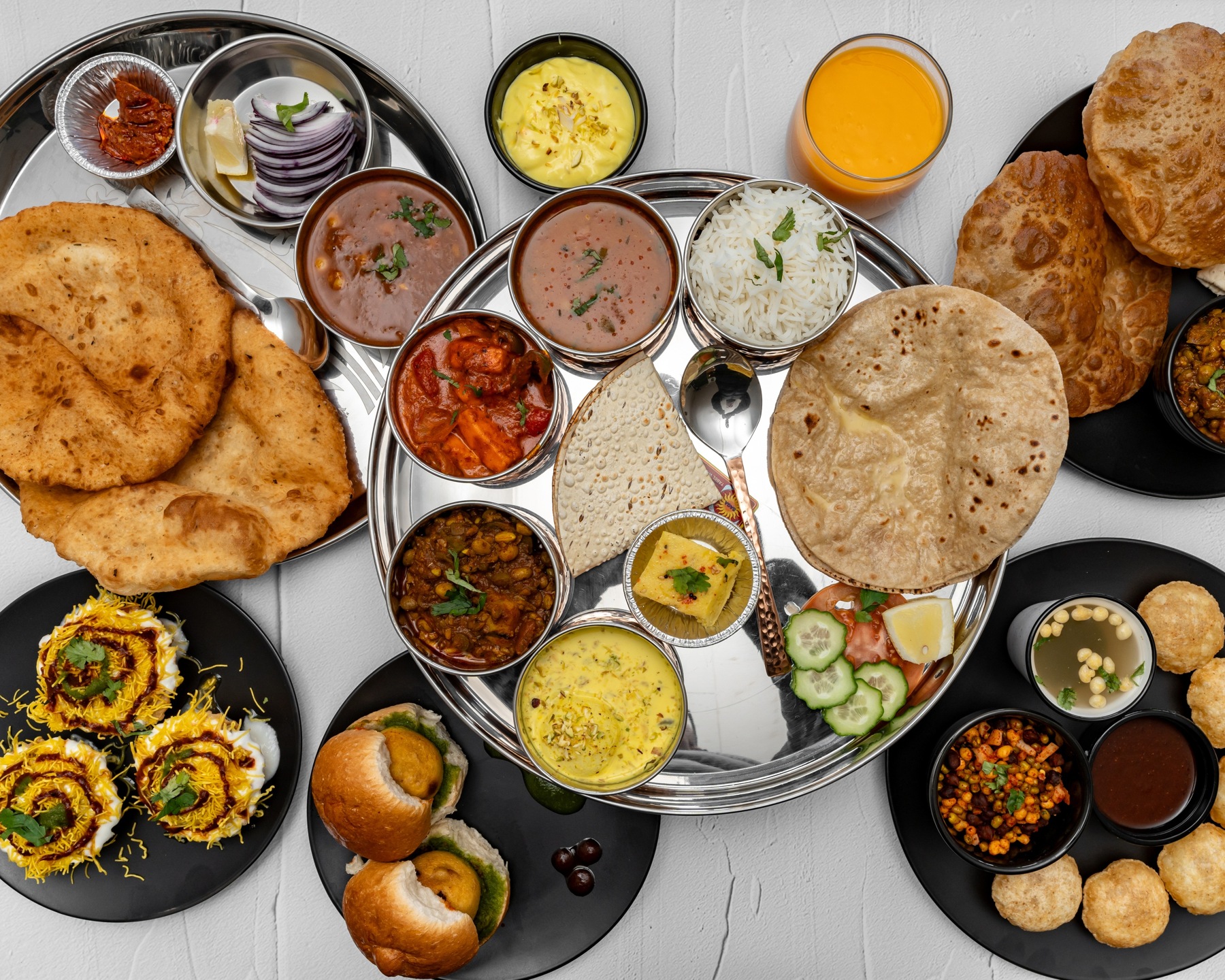 A selection of Krishna Foods vegetarian dishes for sharing